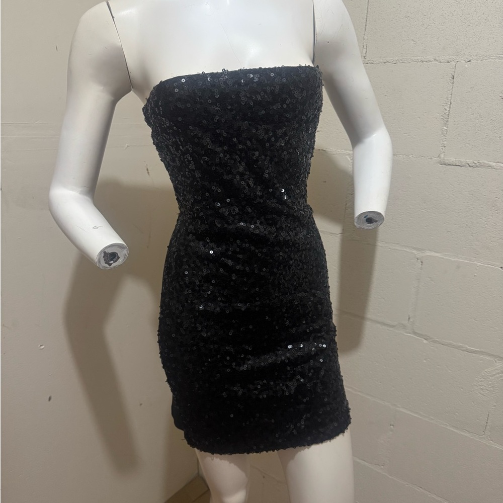Papaya Black Strapless Sequin Dress